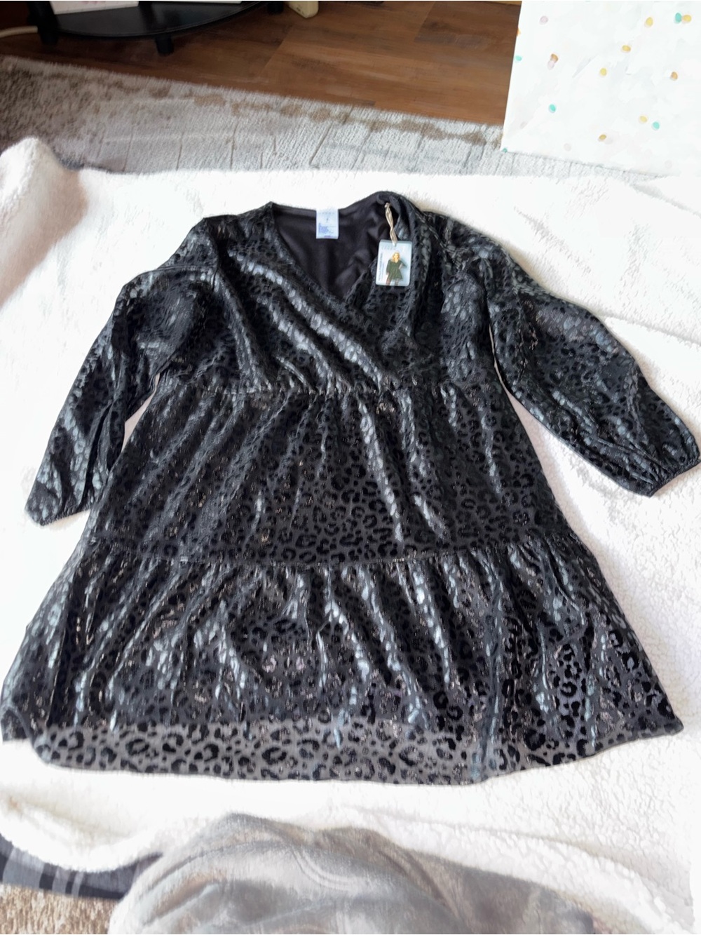 Black Cheatah Tiered Dress Top Large
